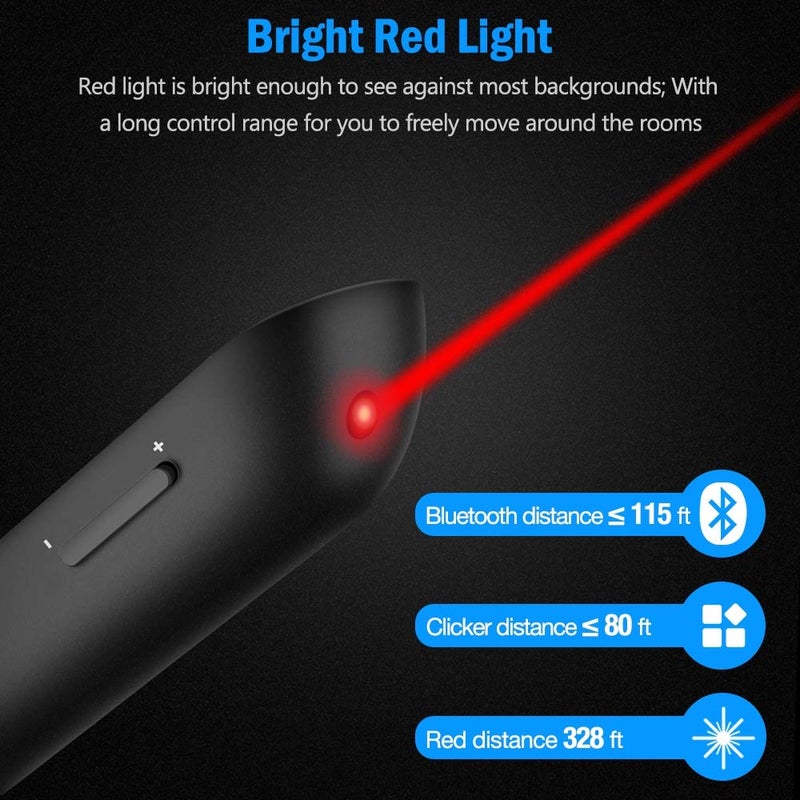 DinoFire for Bluetooth RF 2.4GHz Dual Modes Red Light Wireless Presenter Presentation Powerpoint Clicker Presentation Remote Control Slide Advancer Changer Support Mac Powered by AAA (11) - Image 4